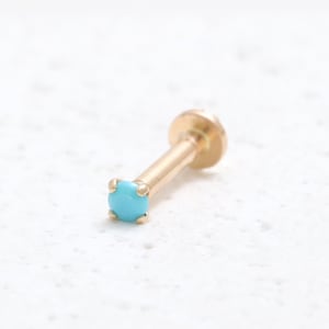 14K Solid Gold Various Sizes Turquoise CZ Prongs Setting Stud Cartilage Tragus Helix Conch Internally Threaded Labret Ear Piercing 18g 16g