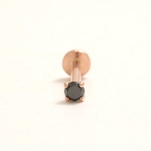 14K Solid Gold Various Carats Black Diamond 4 Prongs Setting Stud Cartilage Tragus Helix Conch Internally Threaded Labret Piercing 18g 16g