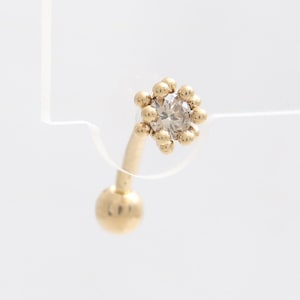 14K 18K Solid Gold 0.1ct Genuine Cognac Diamond Bubbles Ball Flower Curved Barbell Helix, Cartilage, Snug, Rook, Eyebrow, Daith Piercing