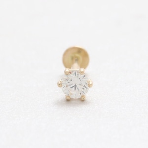 14K Solid Gold 0.1ct CZ, Moissanite, Lab or Genuine Diamond Prongs Setting Stud Cartilage Tragus Helix Conch Internally Labret Ear Piercing