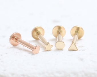 14K Solid Gold Ultra Tiny Herz-, Stern-, Kreis- oder Dreieck-Ohrstecker Knorpel Tragus Helix Conch Labret-Piercing mit Innengewinde 1 Stück