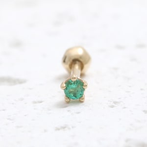 14K 18K Solid Gold 2mm, 2.5mm, 3mm, 3.5mm or 4mm Genuine Emerald 5 Prongs Setting Stud Cartilage Tragus Helix Conch Lobe Piercing Earring