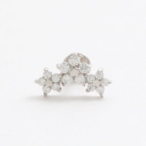 14K 18K Solid Gold CZ, Moissanite, Lab or Genuine Diamond Triple Flower Ear Stud Tragus Helix Conch Lobe Cartilage Labret Piercing Earring