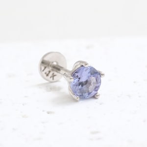 14K 18K Solid Gold 3mm, 4mm, 5mm Tanzanite CZ or Genuine Tanzanite 5 Prongs Setting Stud Cartilage Tragus Helix Conch Lobe Labret Piercing