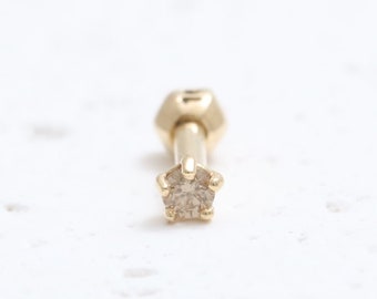 14K 18K massivt guld 2 mm, 2,5 mm, 3 mm, 3,5 mm eller 4 mm äkta brun diamant 5-stifts infattningsörhänge brosk Tragus Helix piercingörhänge