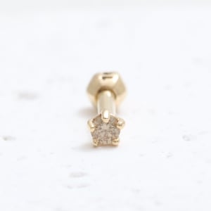 14K 18K Solid Gold 2mm, 2.5mm, 3mm, 3.5mm or 4mm Genuine Brown Diamond 5 Prongs Setting Stud Cartilage Tragus Helix Piercing Earring