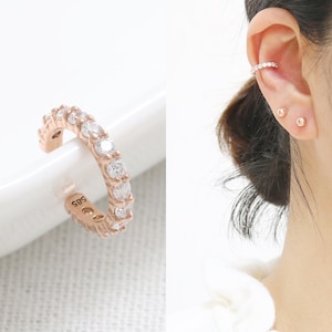14K 18K Solid Gold CZ, Moissanite, Lab or Genuine Diamond Prongs Setting Non Pierced Fake Helix Ear Cuff Earring- 1qty