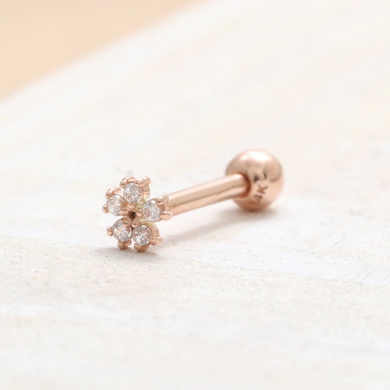 14K 18K Solid Gold Genuine Diamonds Tiny Flower Stud - Etsy