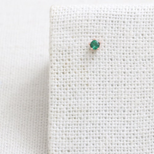 14K 18K Solid Gold 0.07ct Genuine Emerald 5 Prongs Setting Stud, Cartilage, Tragus, Helix, Conch, Lobe, Piercing Earring-16G, 18G/ 1qty shops