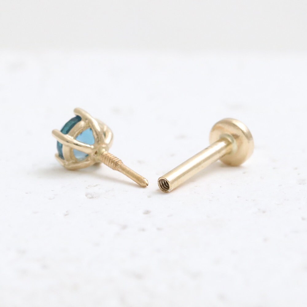 14K Solid Gold 0.1ct or 0.25ct London Blue Topaz 5 Prongs