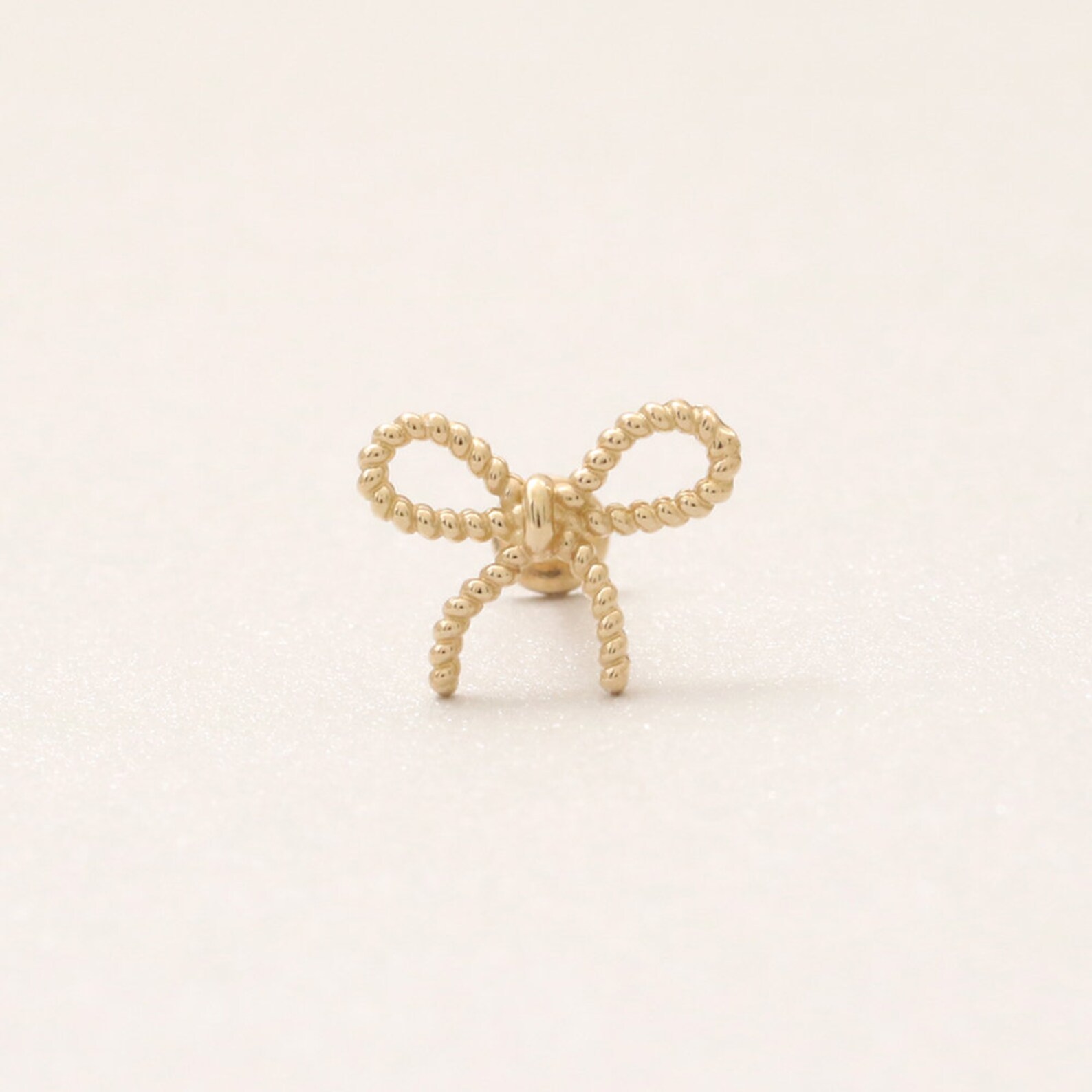 14K Solid Gold Rope Wire Bow Ribbon Ear Stud, Cartilage, Tragus, Helix ...