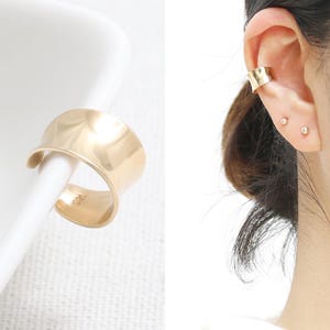 14K 18K Solid Gold Simple Minimalist Chunky Tube Pipe Non Pierced Fake Helix Ear Cuff Earring 1qty