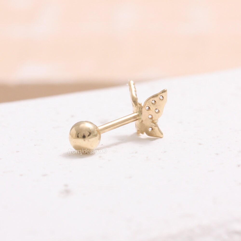 14K 18K Solid Gold CZ Cubic Zirconia Pave Butterfly Stud - Etsy