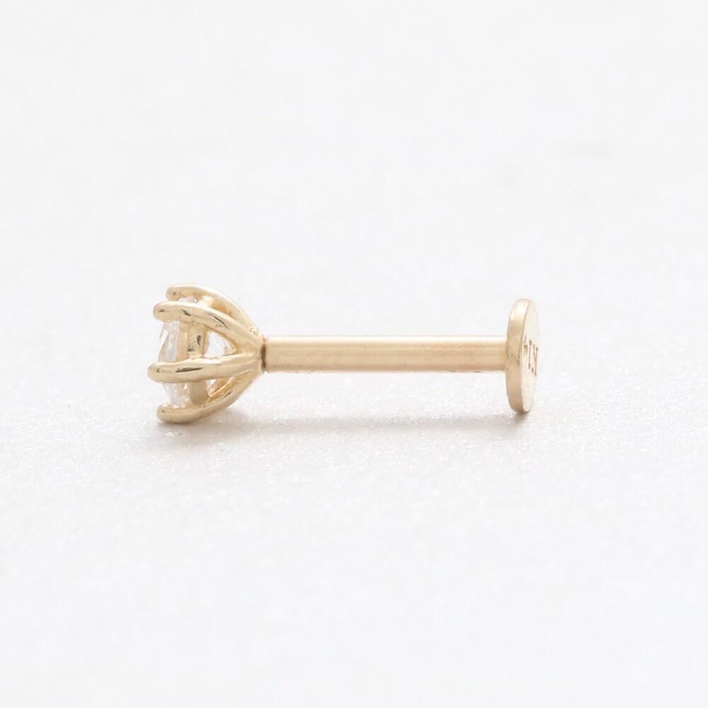 14K Solid Gold 3mm CZ Prongs Setting Ear Stud Cartilage | Etsy