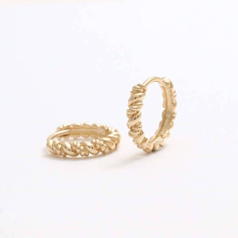 14K 18K Solid Gold Dainty Twisted Rope Around Small Huggie - Etsy