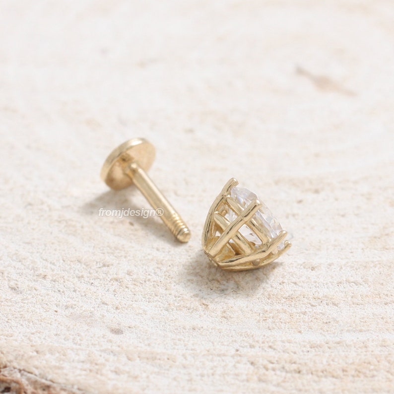14K 18K Solid Gold 0.5ct Moissanite Prong Setting Ear Stud Helix Cartilage 18g 1pcs Conch Labret Piercing Earring-16g Tragus Lobe