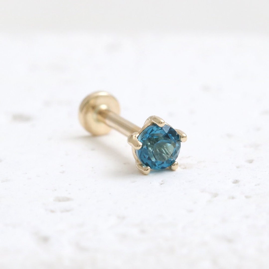 14K Solid Gold 0.1ct or 0.25ct London Blue Topaz 5 Prongs