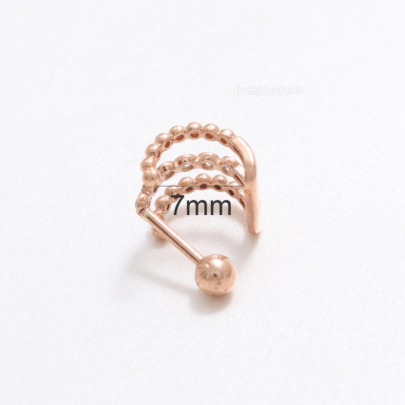Conch Piercing Earring-18G 1pcs 14K 18K Solid Gold CZ with Tiny Ball Lines Ear Hoop Stud Cartilage Lobe Tragus Helix