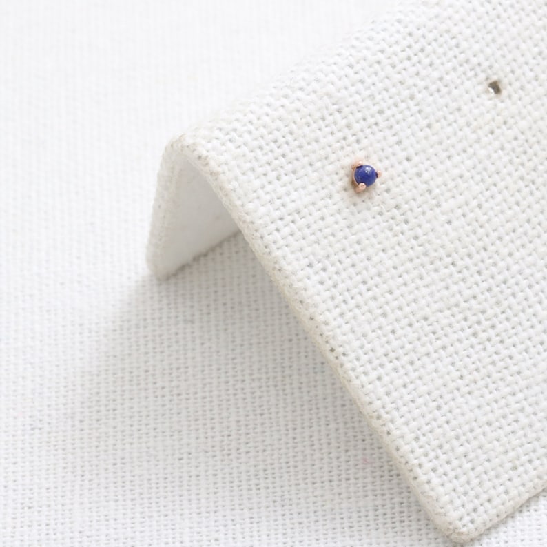18G 1pcs Lobe Conch Cartilage Tragus Piercing Earring-16G 14K 18K Solid Gold 2mm Tiny Genuine Lapis Lazuli 3 Prongs Stud Helix