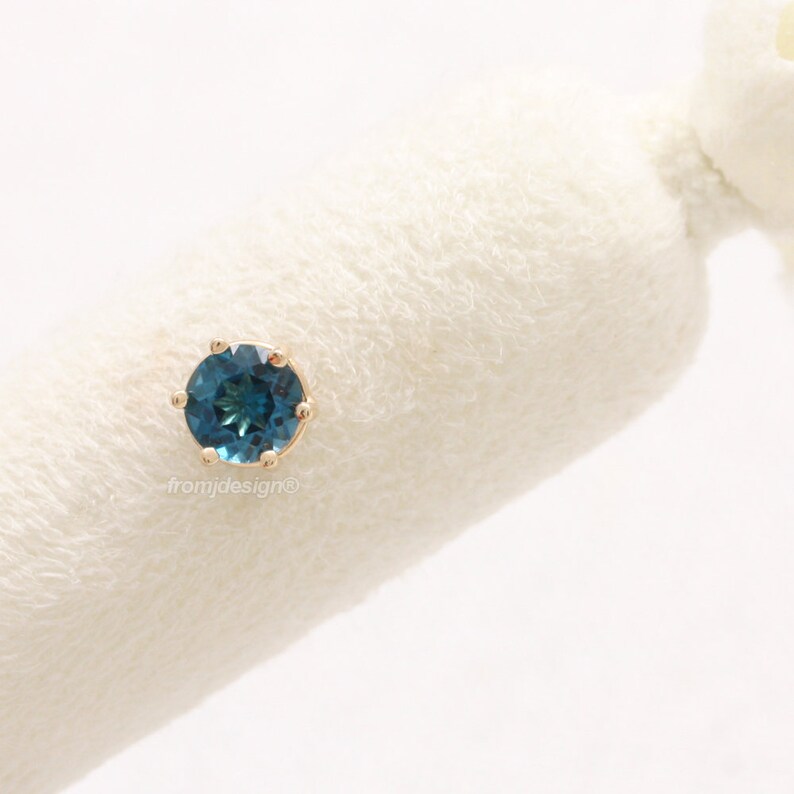 Conch Lobe Piercing Earring-18G or 16G 1pcs Tragus Cartilage 14K 18K Solid Gold 0.5ct London Blue Topaz Prongs Ear Stud Helix