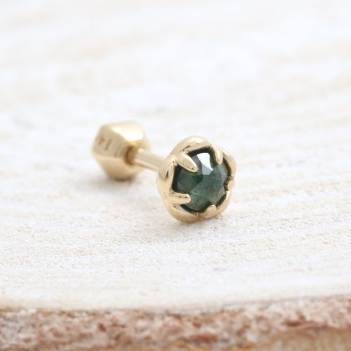 14K 18K Solid Gold Genuine shops Green Diamond Tiny Flower Stud, Cartilage, Tragus, Helix, Conch, Lobe, Piercing Earring-16G, 18G/ 1qty