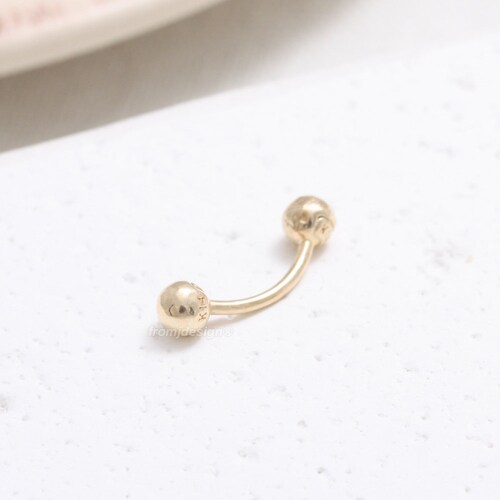 14K Gold Heart CZ Prong Set Curved Barbell Eyebrow Rook Daith