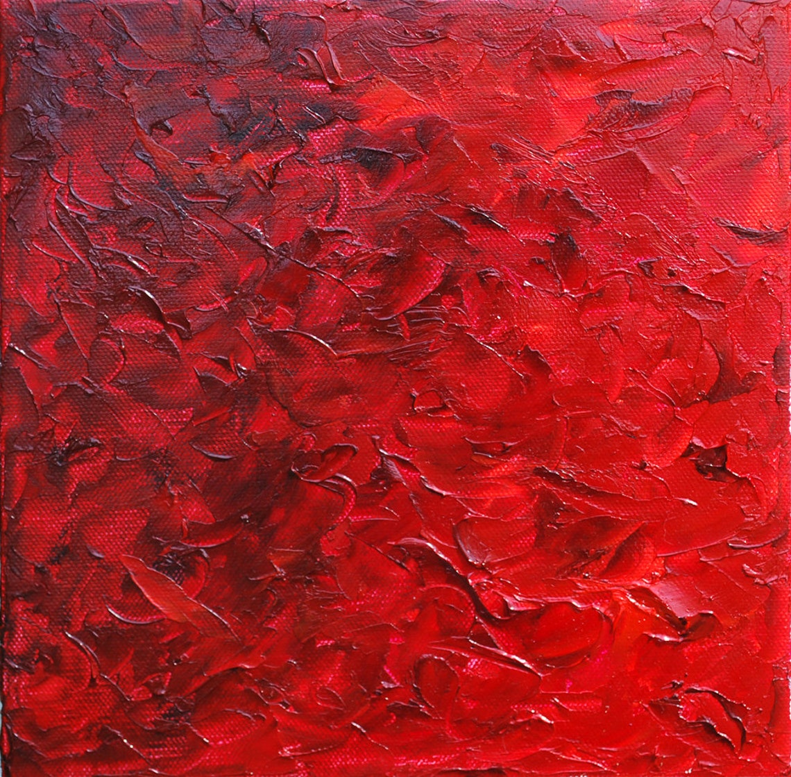 Contemporary Monochromatic Oil Painting, Dark Red Modern Art, Minimalist Textured Abstract