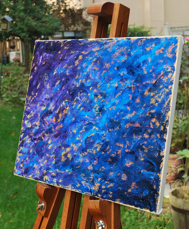 Impressionist Wall Art Original Blue and Purple Contemporary Modern Art Abstract 16x 20 Oil Painting by Joanna Frick Minimal Canvas Art