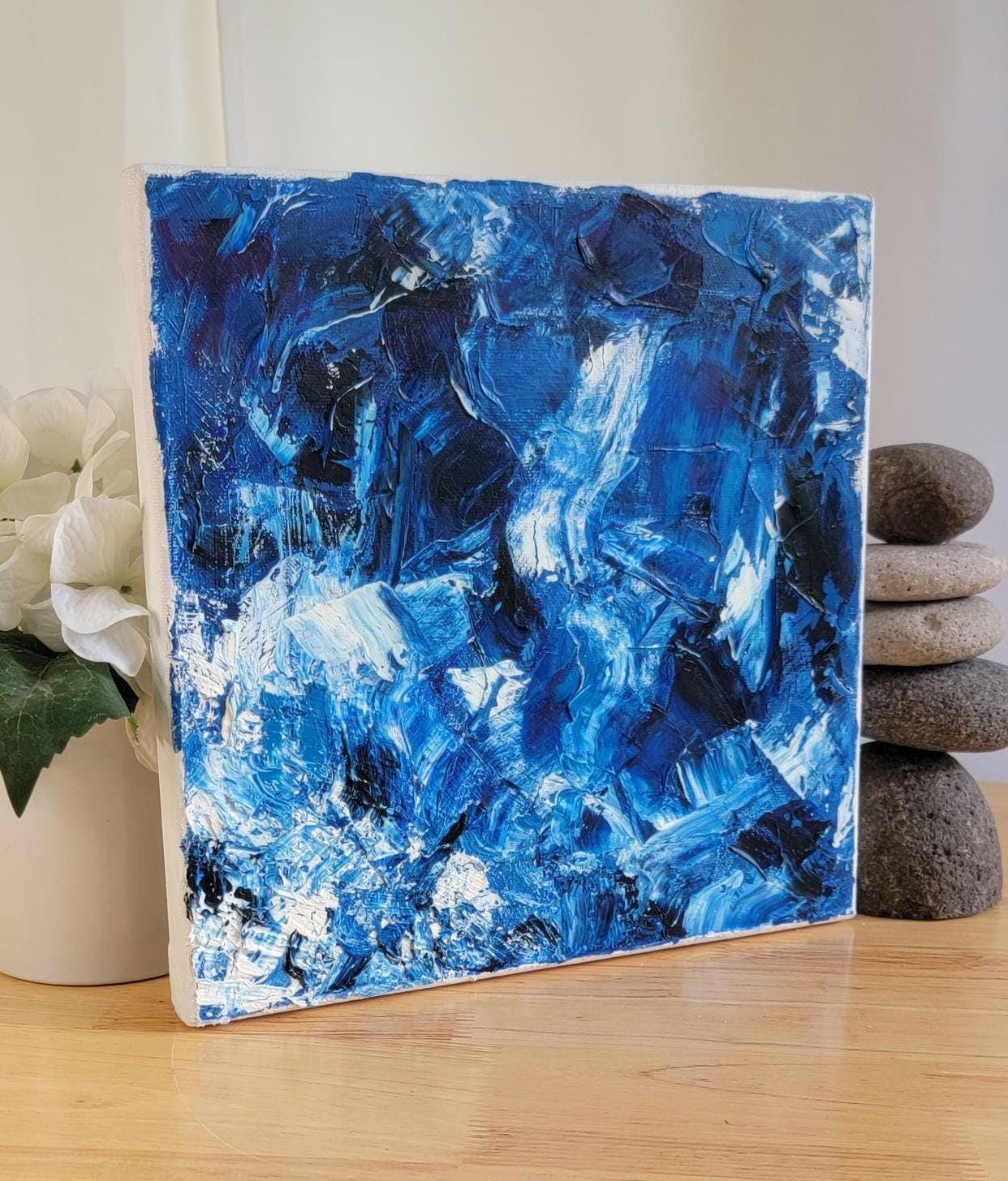Original Blue Abstract Oil Painting, Textured Contemporary Art