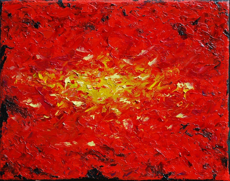 Original Heavily Textured Red and Yellow Oil Painting - Etsy