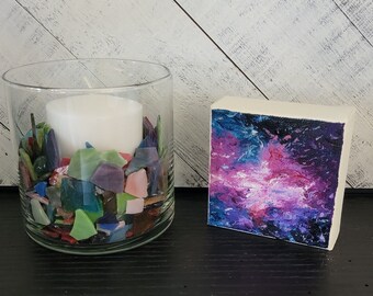 Pittura a olio dell'espressionismo astratto celeste, pittura con le dita moderna contemporanea quadrata, arte su tela galassia, arte da scrivania minuscola di Joanna Frick