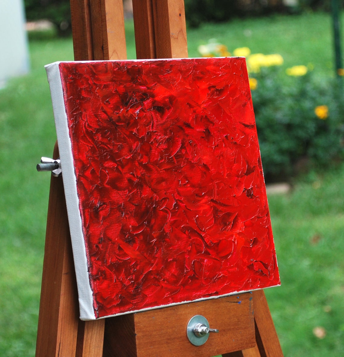 Contemporary Monochromatic Oil Painting, Dark Red Modern Art, Minimalist Textured Abstract