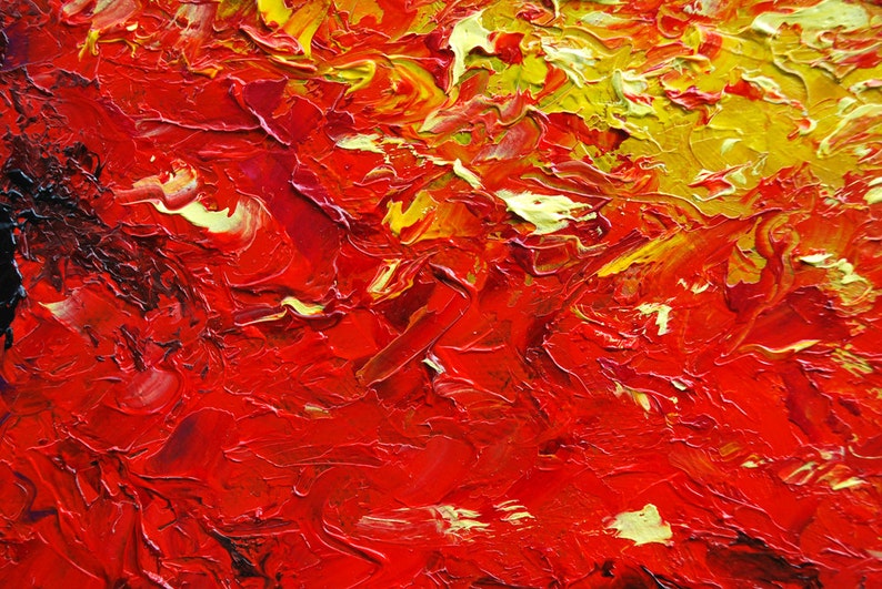 Original Heavily Textured Red and Yellow Oil Painting - Etsy