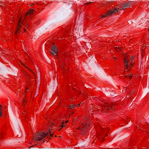 Original Abstract Slightly Textured Oil Painting, Modern Expressionim Art, Contemporary Red and White Canvas Wall Art, by Joanna Frick
