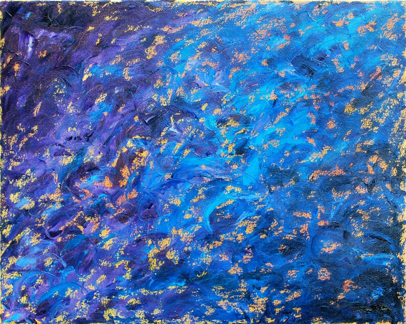 Impressionist Wall Art Original Blue and Purple Contemporary Modern Art Abstract 16x 20 Oil Painting by Joanna Frick Minimal Canvas Art