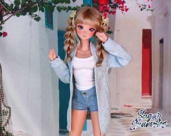 Blue Knit Cardigan for Smart Doll, Dollfie Dream, SMD Pear, and Similar Sized BJDs