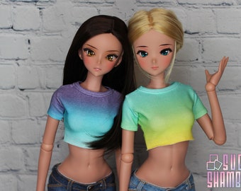 Ocean ombre raw edge cropped tee for Smart Doll