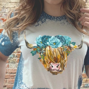 Country Girl Shirt - Highland Cow Shirt - HEIFER Shirt - Bleached Shirt  - Bleached sleeves Shirt