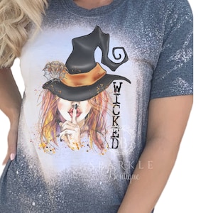 Halloween Shirt Witch Tee Wicked Bleached Shirt Halloween Shirt Distressed Tee Bleached Tshirt