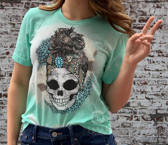 Skull Shirt Womens Skull Tee Cowhide Skull Tee Grunge - Etsy