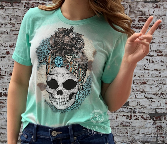 Skull Shirt Womens Skull Tee Cowhide Skull Tee Grunge - Etsy