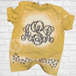 Monogram Shirt, Cheetah Bleached Shirt, Distressed Sparkly Glitter Shirt