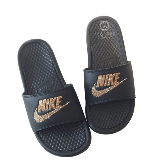 nike slides gold and black