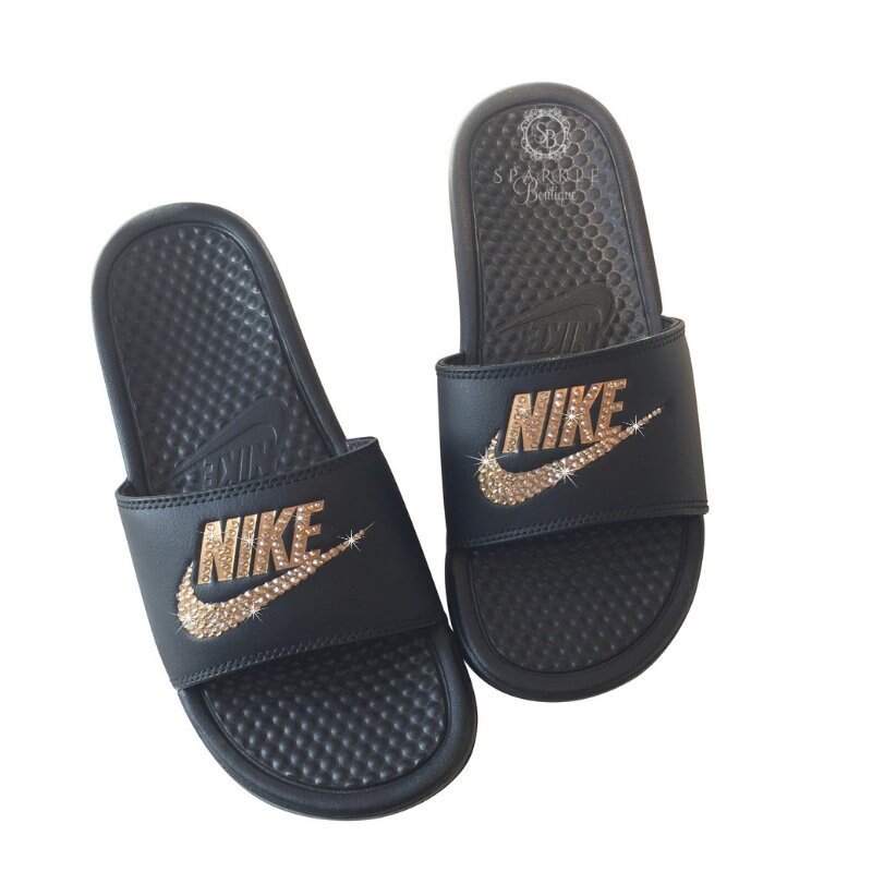 Nike Slides BLINGED OUT With GOLD Crystals Bedazzled Glitter - Etsy