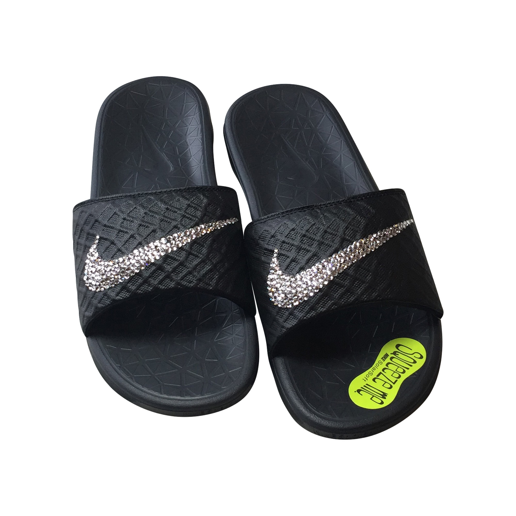 All Black Nike Benassi Solarsoft 2 Slides With Swarovski - Etsy
