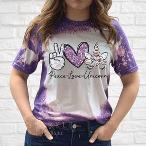 Peace Love Unicorn Shirt - Unicorn Lover Tee Bleached and Distressed