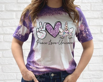 Peace Love Unicorn Shirt - Unicorn Lover Tee Bleached and Distressed