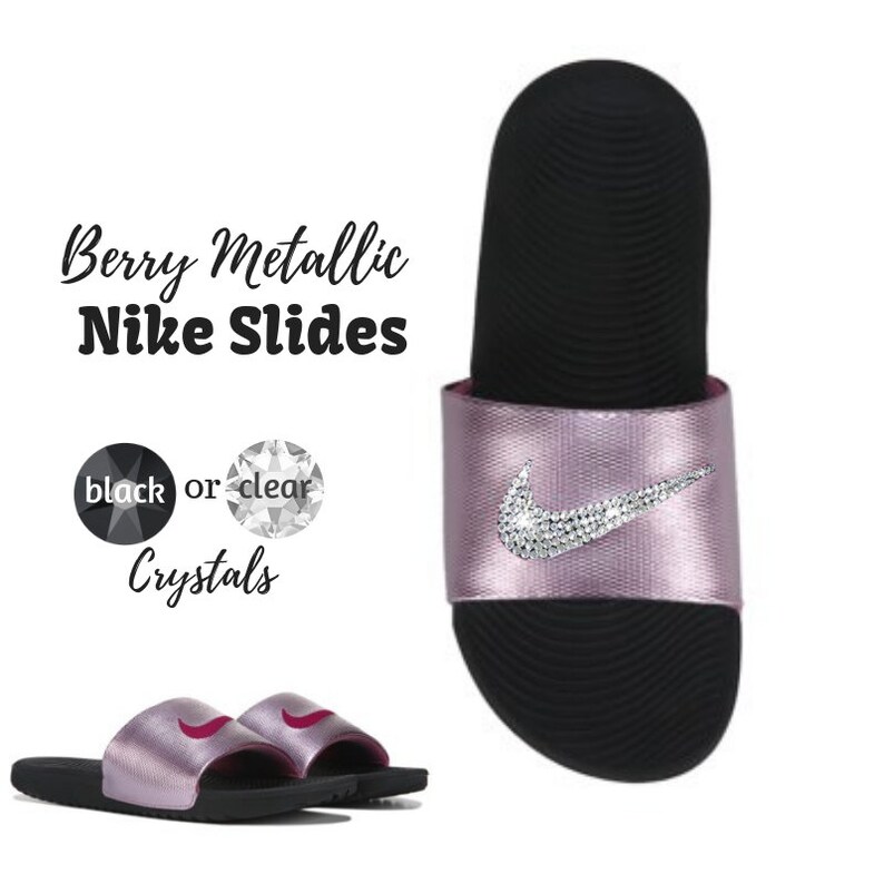 pink and gold nike slides