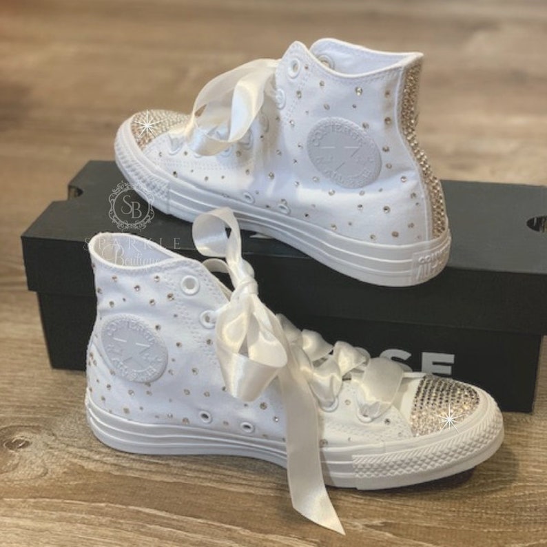 bedazzled white wedding converse