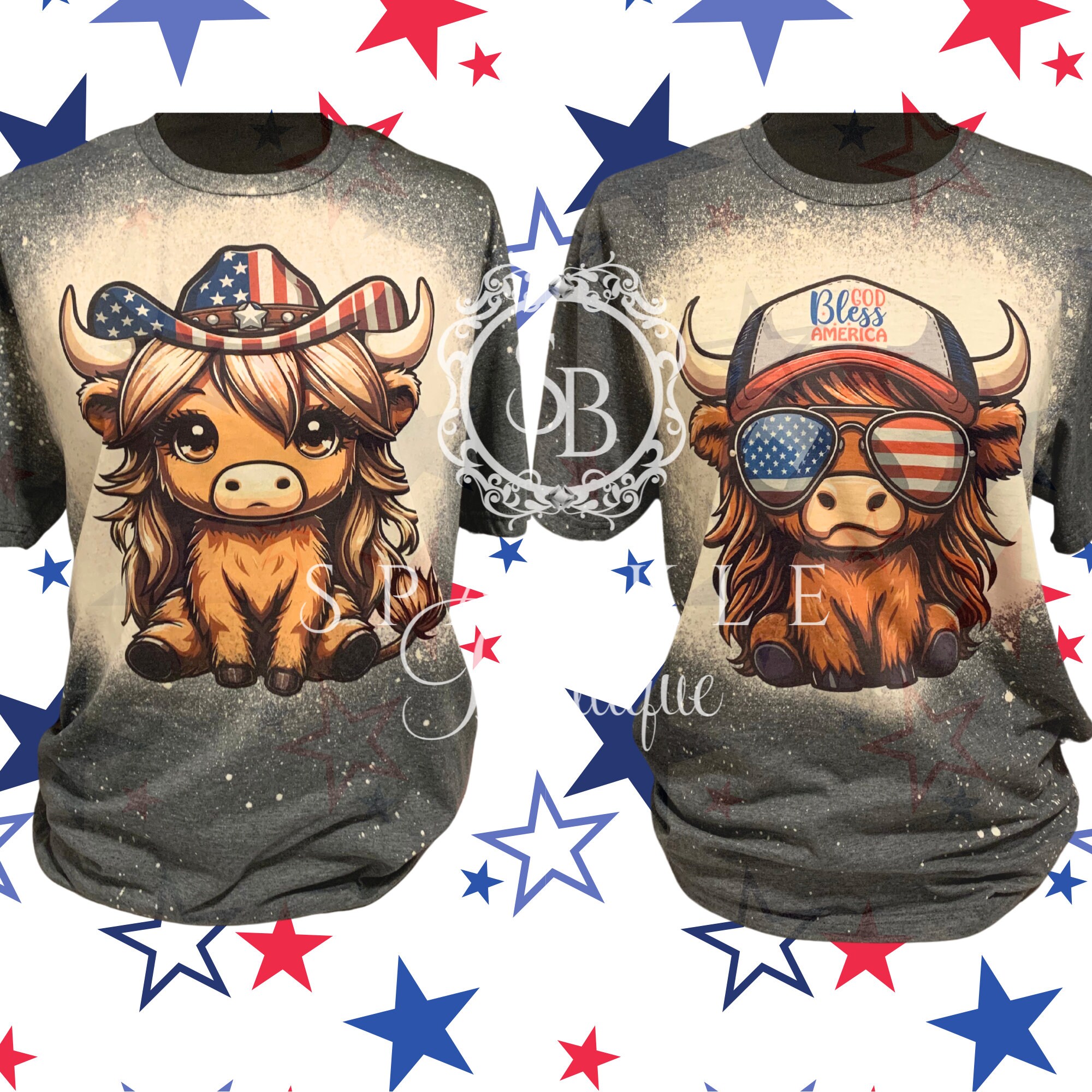 Highland Cow Shirt Trucker Hat Shirt 4th of July Shirt Western Independence Day Bleach Shirt Distressed Tee